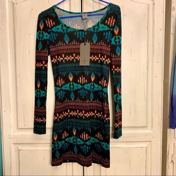 NWT VERO MODA SOUTHWEST PRINT BODYCON DRESS XS - Picture 3 of 10